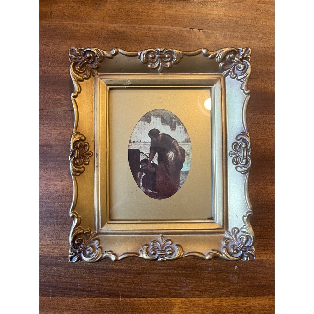 Vintage Ornate Gold Tone Framed Print "The Washer‎ Woman" Dahmier Painting